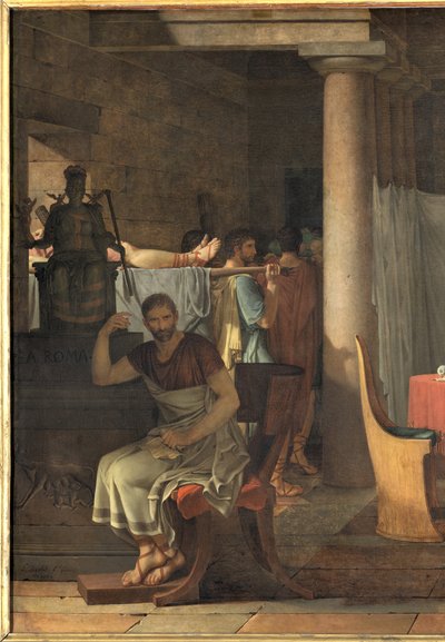 Liktorzy niosący Brutusowi ciała jego synów, 1789 autorstwa Jacques Louis David