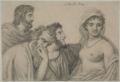 Phryné przed sędziami, ok. 1816-1820 (czarna kreda na papierze tkanym) autorstwa Jacques Louis David