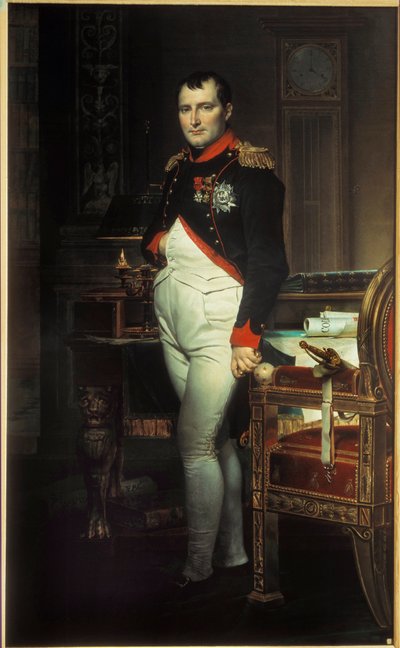 Pełnowymiarowy portret Napoleona I (1769-1821) w gabinecie w Tuileries Malarstwo Jacques Louis David (1748-1825) 1812 Kolekcja prywatna. autorstwa Jacques Louis David