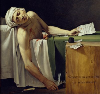 Śmierć Marata (John Paul Marat (1743-1793) zamordowany). Szczegół. Obraz Jacquesa Louisa Davida (1748 - 1825). 1793 niedz. 1,62x1,3m. Luwr Paryż autorstwa Jacques Louis David