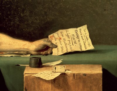 Śmierć Marata (szczegół), 1793 autorstwa Jacques Louis David