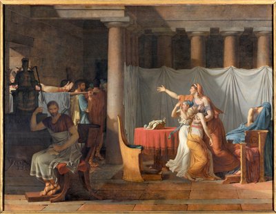 Liktorzy donoszą Lucjuszowi Juniuszowi Brutusowi (VI wiek p.n.e.) ciała swoich synów Liktorzy niosący Brutusowi ciała swoich synów autorstwa Jacques Louis David