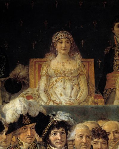 Obrzęd Napoleona. Szczegół przedstawiający Laetitię Bonaparte (Letizia Maria Ramolino) (1750-1836), matkę Napoleona I podczas sacrum cesarza Napoleona I Bonaparte i koronację cesarskiej Józefiny w Notre-Dame de Paris 2 grudnia 1804 r. Obraz b autorstwa Jacques Louis David