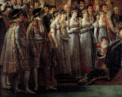 Obrzęd Napoleona. Szczegół przedstawiający braci i siostry cesarza podczas sacrum cesarza Napoleona I Bonaparte i koronacji cesarzowej Józefiny w Notre-Dame de Paris 2 grudnia autorstwa Jacques Louis David