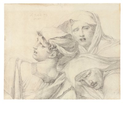 Trzy kobiety w klasycznym stroju, długość biustu, z wyrazem udręki, 1819 autorstwa Jacques Louis David