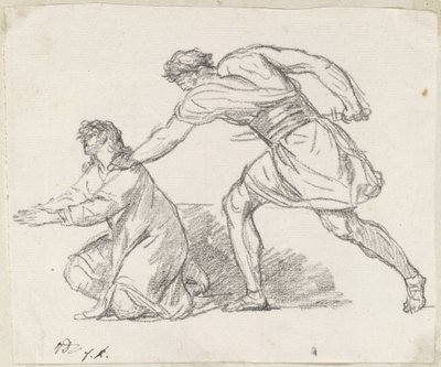 Wojownik chwytający klęczącą postać autorstwa Jacques Louis David