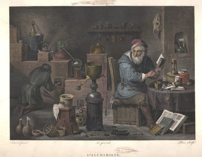 Alchemik według obrazu Davida Teniersa, koniec XVIII wieku. autorstwa Jacques Louis Perée