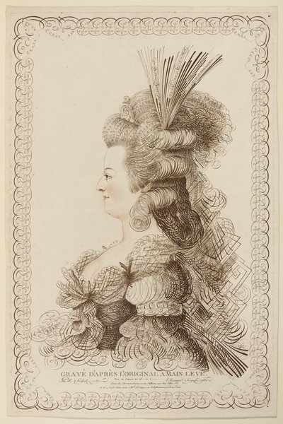 Kaligraficzny portret Marii Antoniny, 1787 (akwaforta i rycina) autorstwa Jacques-Louis Petit