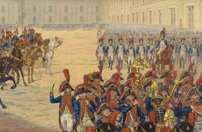 Pierwszy przegląd gwardii konsularnej na placu apelowym w Pałacu Tuileries autorstwa Jacques Marie Gaston Onfray de Breville (Job)