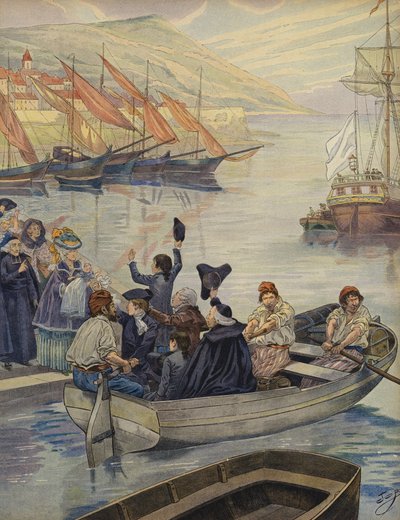 Młody Napoleon Bonaparte opuszcza Korsykę autorstwa Jacques Marie Gaston Onfray de Breville (Job)