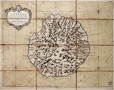 Mapa wyspy Bourbon przygotowana w depozycie map i map morskich autorstwa Jacques-Nicolas Bellin