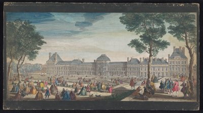Widok na Palais des Tuileries w Paryżu widziany z Jardin des Tuileries Les promenades du Palais Thuilleries (tytuł na obiekcie) autorstwa Jacques Rigaud