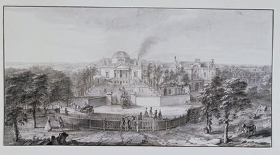 Willa Chiswick Lorda Burlingtona, od południowego wschodu (pióro i atrament z praniem na papierze) autorstwa Jacques Rigaud