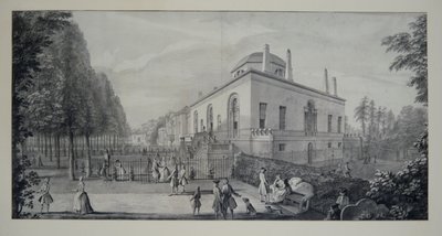 Neopalladiańska willa Lorda Burlingtona w Chiswick i Jacobean House (pióro i atrament z praniem na papierze) autorstwa Jacques Rigaud