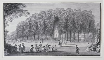 „Topolowy Gaj, Willa Chiswick Lorda Burlingtona” (pióro i atrament z akwarelą na papierze) autorstwa Jacques Rigaud