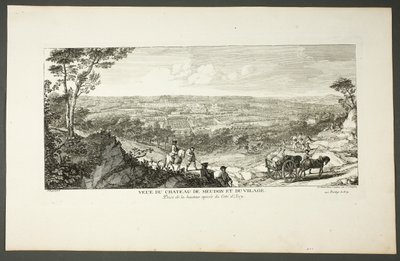 Widok pałacu królewskiego w Meudon i wioski, z serii Le Château de Meudon autorstwa Jacques Rigaud
