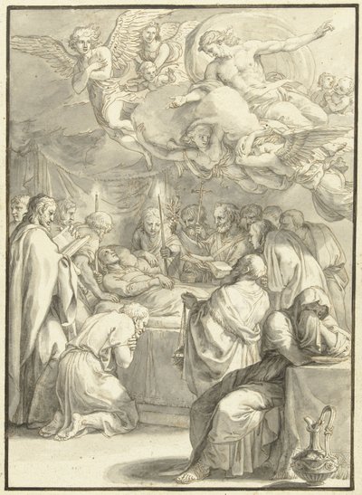 łoże śmierci Maryi Sceny z życia Maryi (tytuł serii) autorstwa Jacques Stella