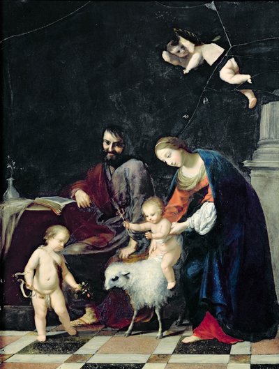 Święta Rodzina (olej na marmurze) autorstwa Jacques Stella