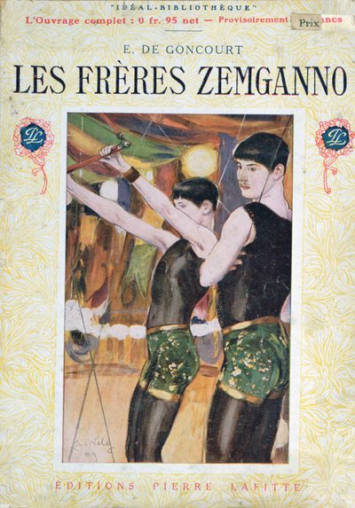 Ilustracja na okładce „Les Freres Zemganno” Edmonda Huot de Goncourt (1822-96), wydana przez Editions Pierre Laffitte, Paryż, 1909 autorstwa Jacques Wely