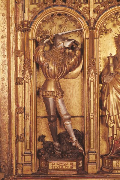 Ołtarz Ukrzyżowania, fragment św. Jerzego z lewego panelu, z kościoła Chartreuse de Champmol, ok. 1391 (pozłacane drewno) autorstwa Jacques de Baerze or Baers
