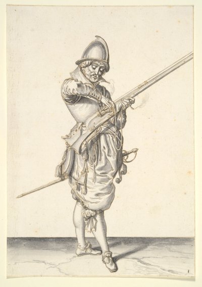 Żołnierz przygotowujący się do wystrzelenia kalivera autorstwa Jacques de Gheyn II