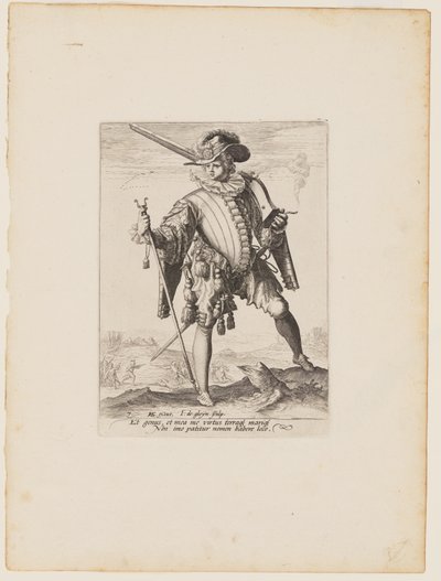 Żołnierz z arkebuzem, od oficerów i żołnierzy gwardii cesarza Rudolfa II autorstwa Jacques de Gheyn II