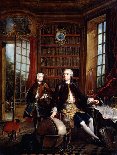 Portret syna artysty z nauczycielem, podobno artystą Jean Baptiste de Courtonne Młodszego, w bibliotece, autorstwa Jacques de Lajoüe