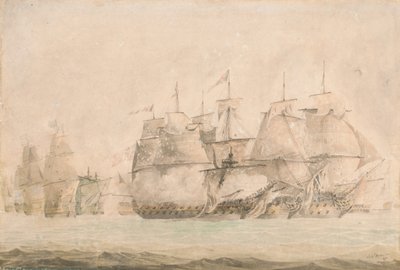 Bitwa pod St. Vincent, Nelson w "Kapitanie" wchodzący na pokład i zdobywający dwa okręty liniowe 14 lutego 1797 r. autorstwa Jahleel Brenton