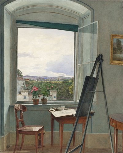 Widok z pracowni artysty w Alservorstadt w kierunku Dornbach, 1836 r. autorstwa Jakob Alt