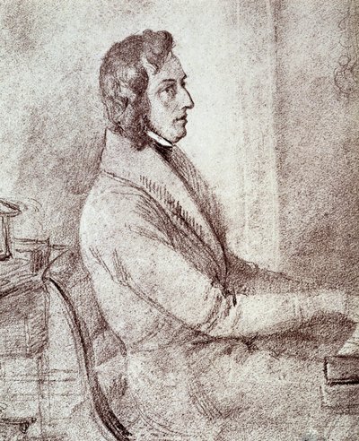 Portret Fryderyka Chopina (1810-1849), polskiego kompozytora. - rysunek autorstwa Goetzenbergera autorstwa Jakob Götzenberger