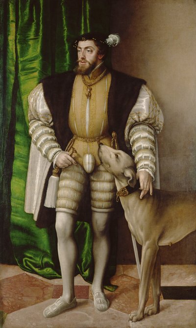 Portret cesarza Karola V z psem autorstwa Jakob Seisenegger