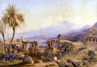 Taormina na Sycylii: ruiny i Etna. Obraz Jacoba Sutera, ok. 1850 r. autorstwa Jakob Suter