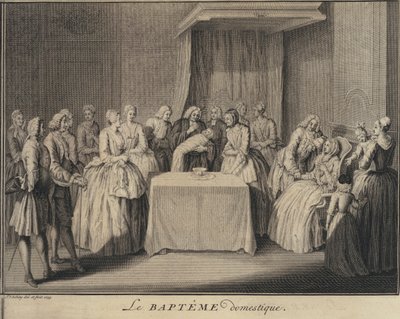 Chrzest domowy (grafika) autorstwa Jakob van der Schley
