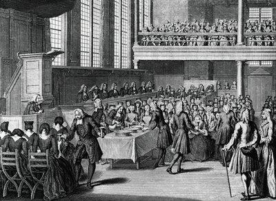 Obiad anabaptystów, rycina Jacobusa van der Schleya (1715-1779) z Ceremonii i zwyczajów religijnych wszystkich narodów świata autorstwa Jakob van der Schley