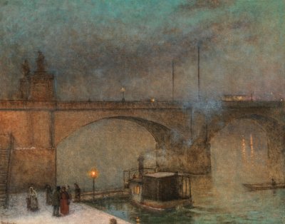 Praga, parowiec na Wełtawie przed mostem Palackiego, ok. 1910-1915. autorstwa Jakub Schikaneder