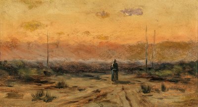 Kobieta nad brzegiem morza o wschodzie słońca. autorstwa Jakub Schikaneder