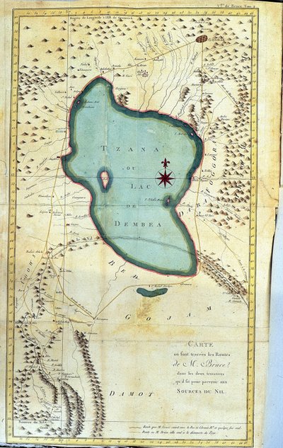 Mapa rejonu jeziora Tzana lub jeziora Dembea (drogi M. Bruce