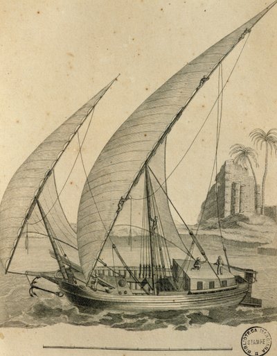Żaglówka Nubii, Egipt, grawerowanie z Cartes et figures du Voyage en Nubia et en Abyssinia, James Bruce autorstwa James Bruce