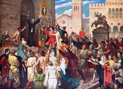 Piotr Pustelnik głoszący pierwszą krucjatę (kolorowa litografia) autorstwa James (after) Archer