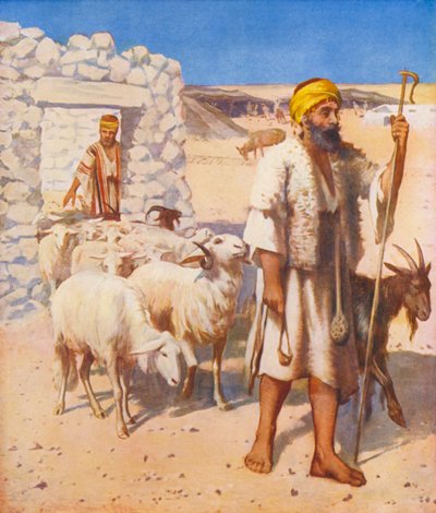 Ziemia Święta: Pasterz i owczarnia (kolorowa litografia) autorstwa James (after) Clark