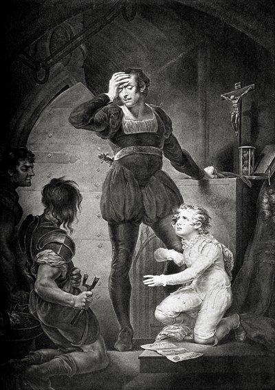 Król Jan. Akt IV, scena I: Hubert z Arturem w więzieniu autorstwa James (after) Northcote