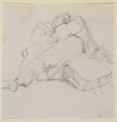 Mężczyzna śpiący na stosie bagażu, 1858. autorstwa James Abbott McNeill Whistler