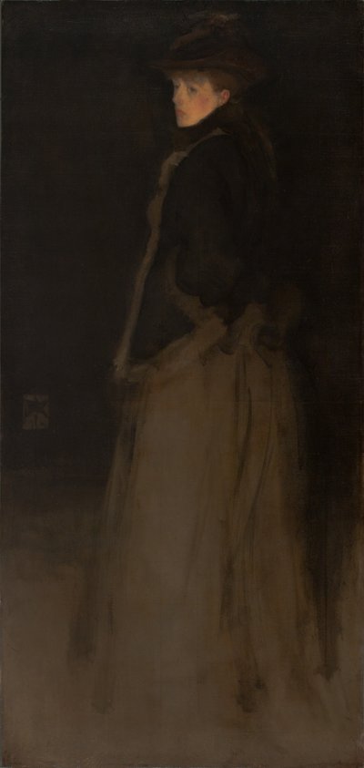 Aranżacja w kolorze czarnym i brązowym, futrzana kurtka autorstwa James Abbott McNeill Whistler
