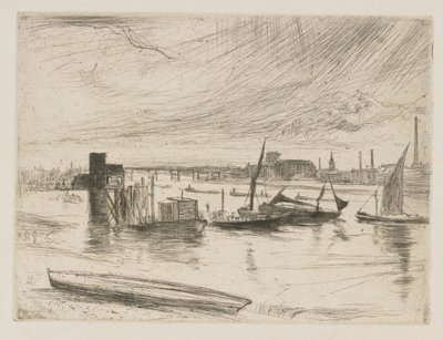 Battersea Dawn Cadogan Pier, 1863. autorstwa James Abbott McNeill Whistler
