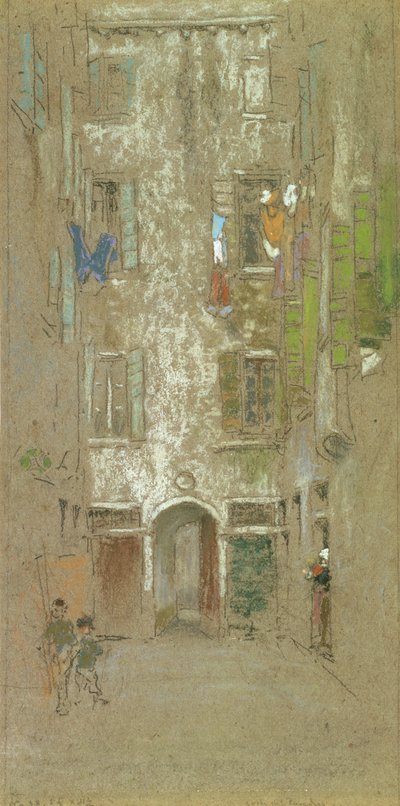 Corte del Paradiso, 1880 (kreda i pastel na szarym papierze) autorstwa James Abbott McNeill Whistler