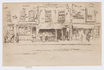Sklep rybny, Chelsea, ok. 1884-86 (akwaforta; tusz na papierze) autorstwa James Abbott McNeill Whistler