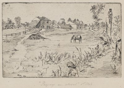 Pejzaż z koniem (Łąka) 1859 (akwaforta na papierze) autorstwa James Abbott McNeill Whistler