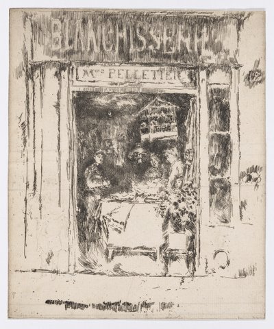 Mme Pelletier, Blanchisserie, Paryż, ok. 1892-93 (akwaforta; tusz na papierze) autorstwa James Abbott McNeill Whistler
