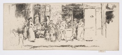 Stragan z gazetami, Rue de Seine, ok. 1892-93 (akwaforta; tusz na papierze) autorstwa James Abbott McNeill Whistler
