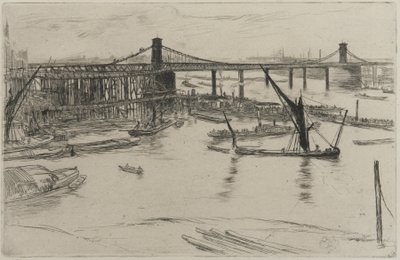 Old Hungerford Bridge, 1861 (akwaforta na papierze) autorstwa James Abbott McNeill Whistler